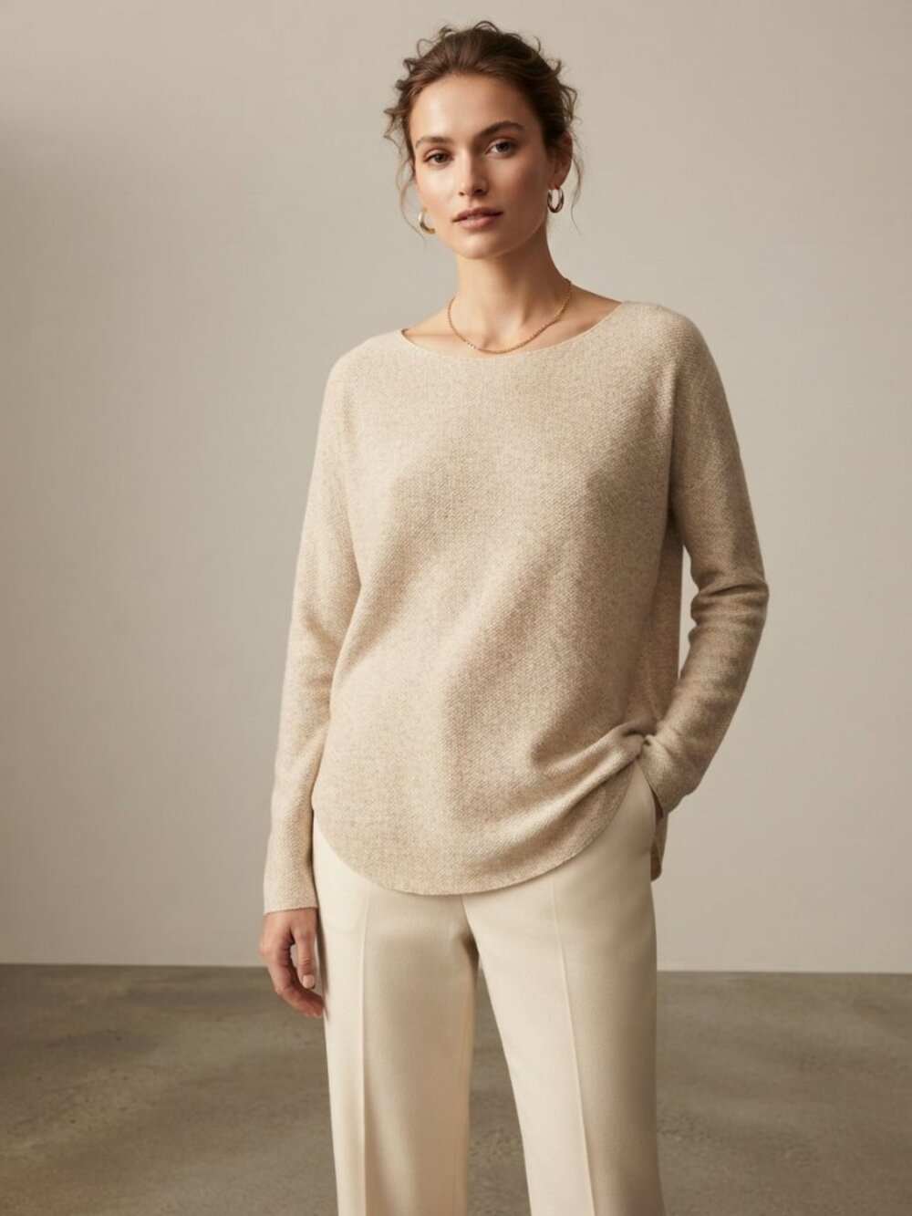 Vince Womens Large Light Beige Womens Knit Sweater Classic Crewneck